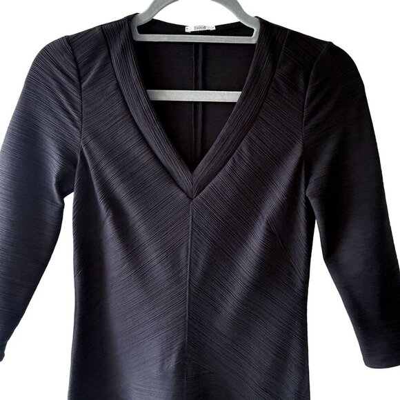Wolford Size XS Black V-Neck Ribbed A-Line Midi Shania Dress Stretch 3/4 Sleeves - Picture 4 of 12